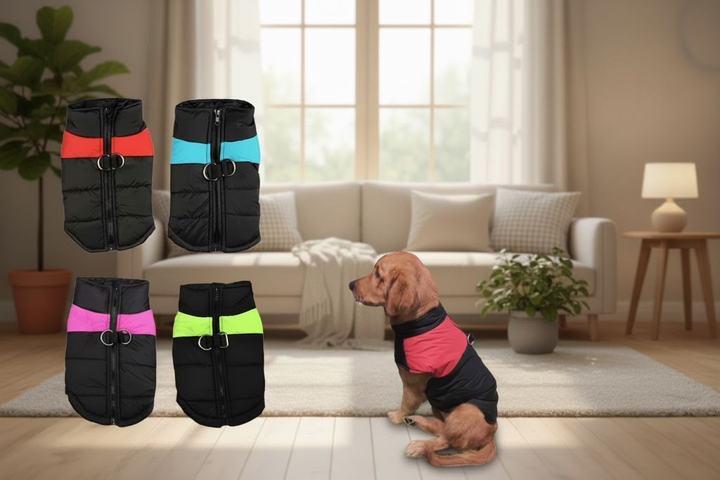 Chaleco acolchado impermeable para perro con arnés integrado